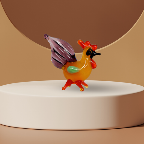 Purple Tail Rooster Figurine, Mini Glass Murano Quality Lampworking Glass Figurine, Hand Made In Ukraine, A Great Addition To Your Collection