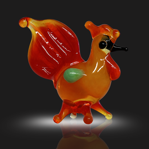 Red Tail Rooster Figurine, Mini Glass Murano Quality Lampworking Glass Figurine, Hand Made In Ukraine, A Great Addition To Your Collection
