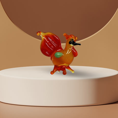 Red Tail Rooster Figurine, Mini Glass Murano Quality Lampworking Glass Figurine, Hand Made In Ukraine, A Great Addition To Your Collection