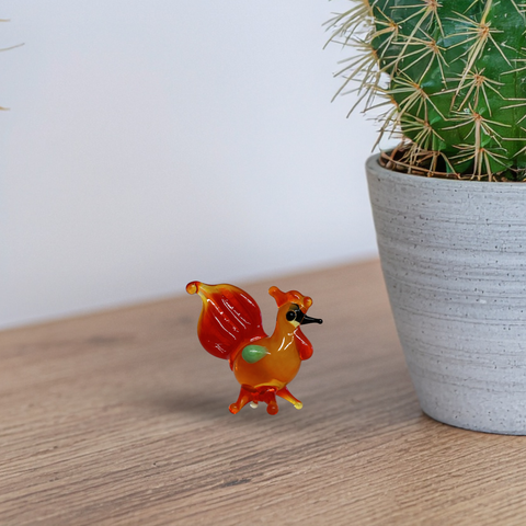 Red Tail Rooster Figurine, Mini Glass Murano Quality Lampworking Glass Figurine, Hand Made In Ukraine, A Great Addition To Your Collection