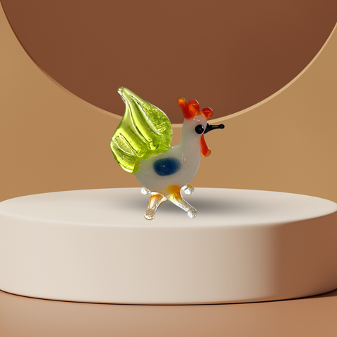 White Rooster Figurine, Mini Glass Murano Quality Lampworking Glass Figurine, Hand Made In Ukraine, A Great Addition To Your Collection