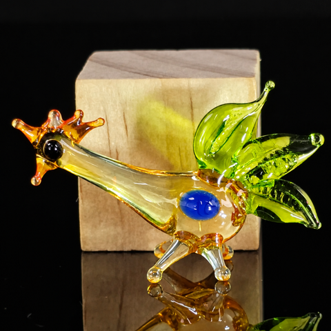 Amber Long Neck Rooster Glass Figurine, Mini Glass Murano Quality Lampworking Glass Figurine, Hand Made In Ukraine, A Great Addition To Your Collection