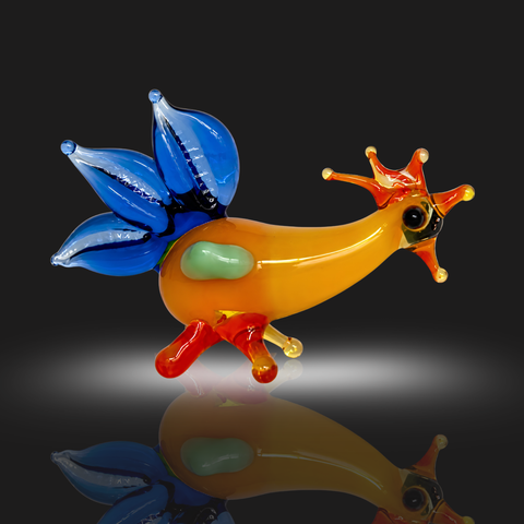 Blue Tail, Long Neck Rooster Figurine, Mini Glass Murano Quality Lampworking Glass Figurine, Hand Made In Ukraine, A Great Addition To Your Collection