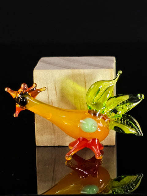 Green Glass Tail Rooster Figurine, Handmade Murano Quality Design - Small