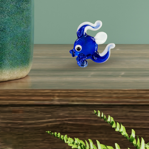 Blue Fish Figurine, Mini Glass Murano Quality Lampworking Glass Figurine, Hand Made In Ukraine, A Great Addition To Your Collection