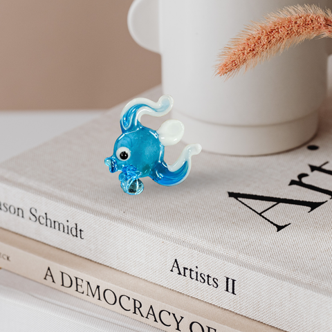 Light Blue Fish Figurine, Mini Glass Murano Quality Lampworking Glass Figurine, Hand Made In Ukraine, A Great Addition To Your Collection