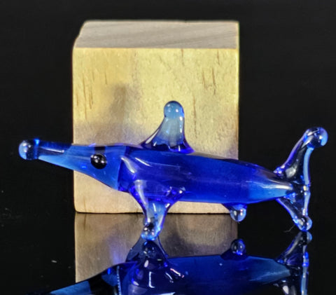 Blue Glass Shark Figurine, Handmade Murano Quality Design - Small