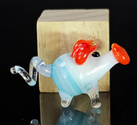 Light Blue Glass Pig Figurine, Handmade Murano Quality Design - Small