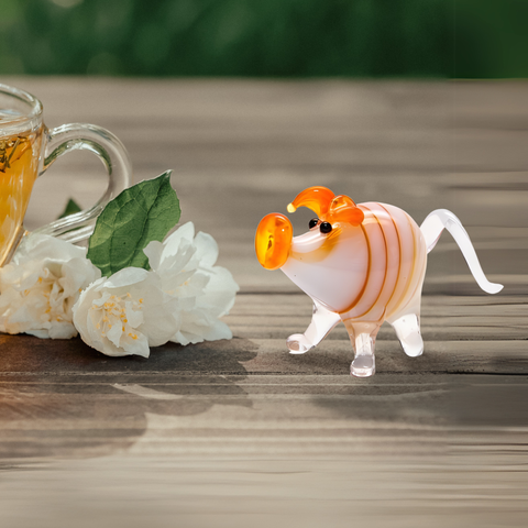Orange Pig Figurine, Mini Glass Murano Quality Lampworking Glass Figurine, Hand Made In Ukraine, A Great Addition To Your Collection