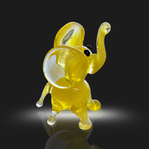 Yellow Elephant Figurine, Mini Glass Murano Quality Lampworking Glass Figurine, Hand Made In Ukraine, A Great Addition To Your Collection