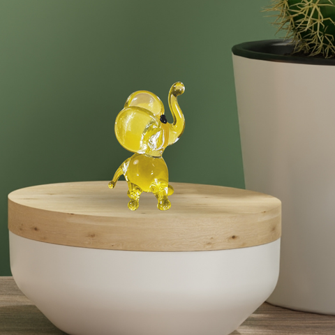 Yellow Elephant Figurine, Mini Glass Murano Quality Lampworking Glass Figurine, Hand Made In Ukraine, A Great Addition To Your Collection