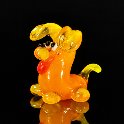 Orange Puppy Figurine, Mini Glass Murano Quality Lampworking Glass Figurine, Hand Made In Ukraine, A Great Addition To Your Collection