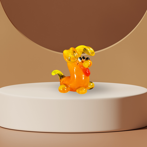 Orange Puppy Figurine, Mini Glass Murano Quality Lampworking Glass Figurine, Hand Made In Ukraine, A Great Addition To Your Collection