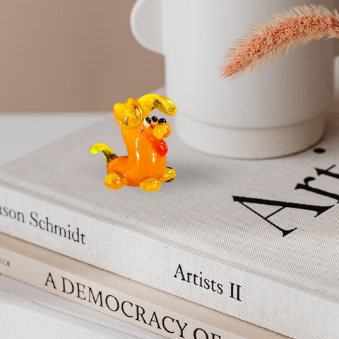 Orange Puppy Figurine, Mini Glass Murano Quality Lampworking Glass Figurine, Hand Made In Ukraine, A Great Addition To Your Collection