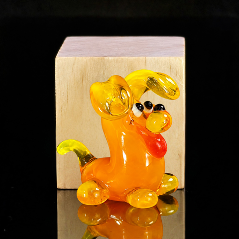 Orange Puppy Figurine, Mini Glass Murano Quality Lampworking Glass Figurine, Hand Made In Ukraine, A Great Addition To Your Collection