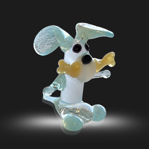Light Blue Dog W Bone Figurine, Mini Glass Murano Quality Lampworking Glass Figurine, Hand Made In Ukraine, A Great Addition To Your Collection