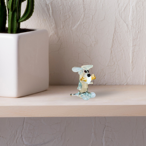 Light Blue Dog W Bone Figurine, Mini Glass Murano Quality Lampworking Glass Figurine, Hand Made In Ukraine, A Great Addition To Your Collection
