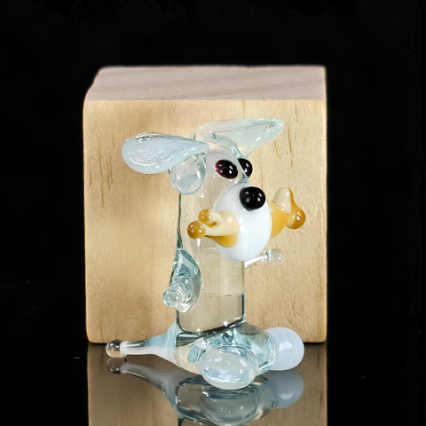 Light Blue Dog W Bone Figurine, Mini Glass Murano Quality Lampworking Glass Figurine, Hand Made In Ukraine, A Great Addition To Your Collection