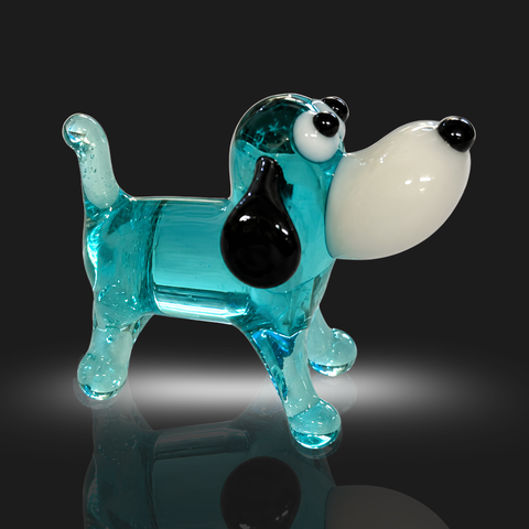 Aqua Glass Dog Figurine, Mini Glass Murano Quality Lampworking Glass Figurine, Hand Made In Ukraine, A Great Addition To Your Collection