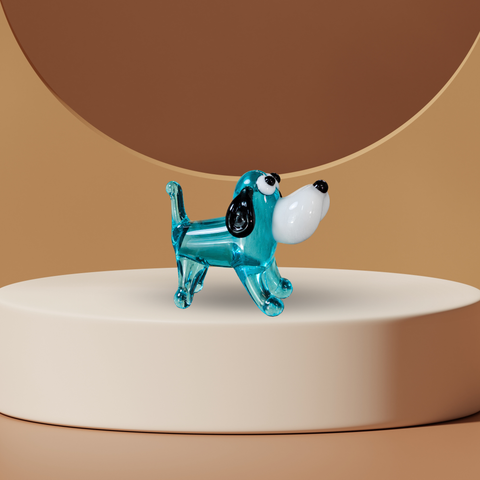 Aqua Glass Dog Figurine, Mini Glass Murano Quality Lampworking Glass Figurine, Hand Made In Ukraine, A Great Addition To Your Collection