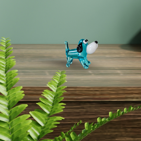 Aqua Glass Dog Figurine, Mini Glass Murano Quality Lampworking Glass Figurine, Hand Made In Ukraine, A Great Addition To Your Collection