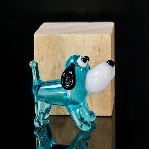 Aqua Glass Dog Figurine, Mini Glass Murano Quality Lampworking Glass Figurine, Hand Made In Ukraine, A Great Addition To Your Collection