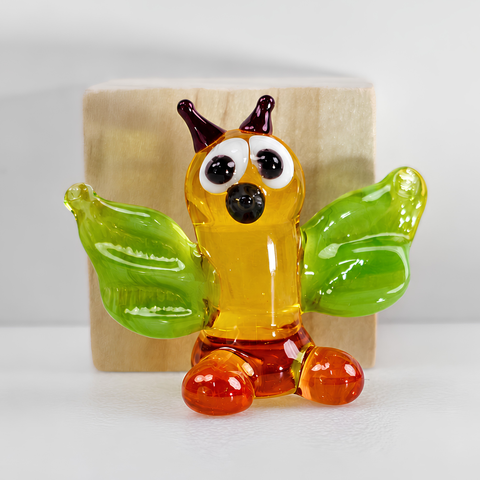 Green Owl Figurine, Mini Glass Murano Quality Lampworking Glass Figurine, Hand Made In Ukraine, A Great Addition To Your Collection