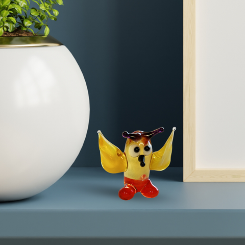 Yellow Owl Figurine, Mini Glass Murano Quality Lampworking Glass Figurine, Hand Made In Ukraine, A Great Addition To Your Collection