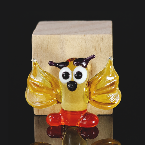 Yellow Owl Figurine, Mini Glass Murano Quality Lampworking Glass Figurine, Hand Made In Ukraine, A Great Addition To Your Collection