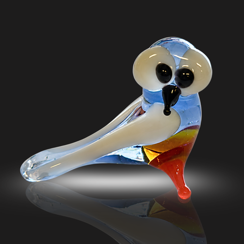 Blue Owl Figurine, Mini Glass Murano Quality Lampworking Glass Figurine, Hand Made In Ukraine, A Great Addition To Your Collection