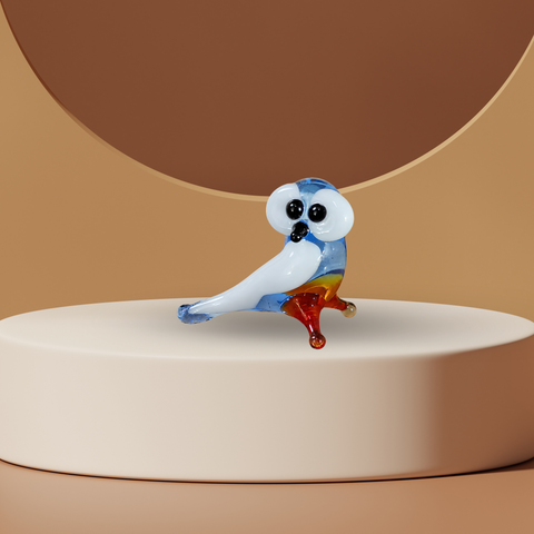 Blue Owl Figurine, Mini Glass Murano Quality Lampworking Glass Figurine, Hand Made In Ukraine, A Great Addition To Your Collection