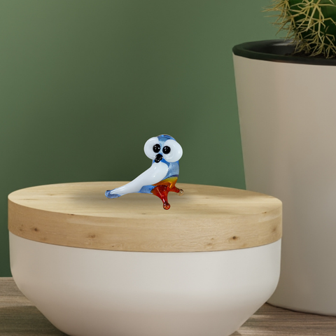 Blue Owl Figurine, Mini Glass Murano Quality Lampworking Glass Figurine, Hand Made In Ukraine, A Great Addition To Your Collection