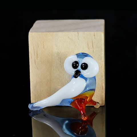 Blue Owl Figurine, Mini Glass Murano Quality Lampworking Glass Figurine, Hand Made In Ukraine, A Great Addition To Your Collection