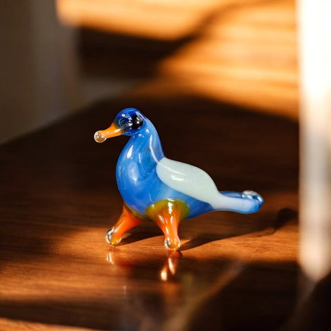 Blue Glass Bird Figurine, Handmade Murano Quality Design - Small