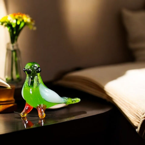 Green Glass Bird Figurine, Handmade Murano Quality Design - Small