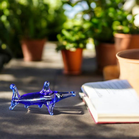 Blue Glass Shark Figurine, Handmade Murano Quality Design - Small