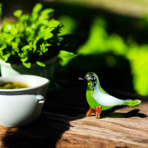 Green Glass Bird Figurine, Handmade Murano Quality Design - Small