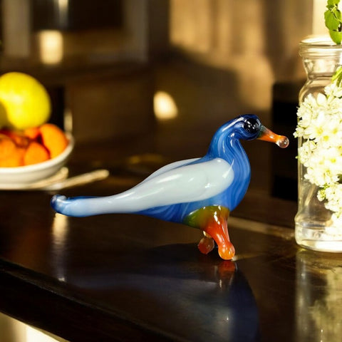 Blue Glass Bird Figurine, Handmade Murano Quality Design - Small