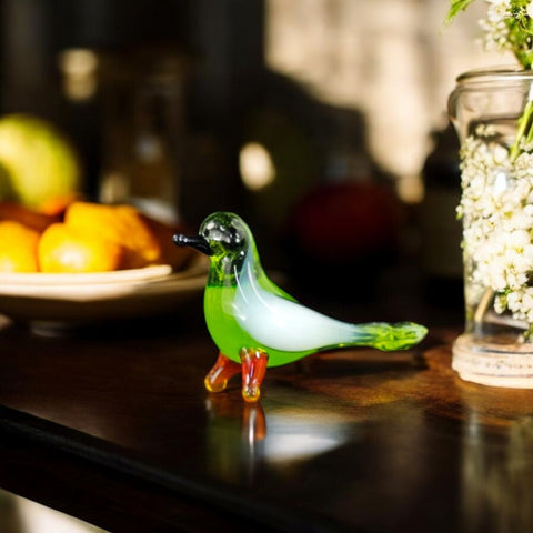 Green Glass Bird Figurine, Handmade Murano Quality Design - Small