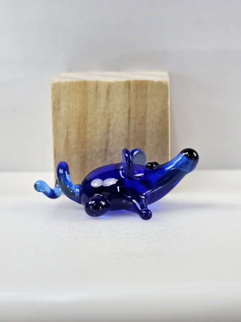 Blue Glass Mouse Figurine, Handmade Murano Quality Design - Small