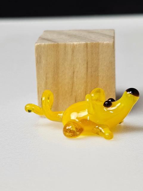 Yellow Glass Mouse Figurine, Handmade Murano Quality Design - Small