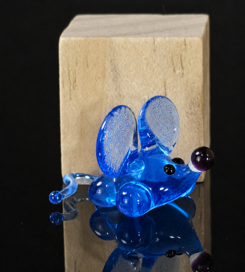 Light Blue Mouse Figurine, Mini Glass Murano Quality Lampworking Glass Figurine, Hand Made In Ukraine, A Great Addition To Your Collection