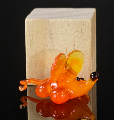 Orange Glass Mouse Figurine, Handmade Murano Quality Design - Small