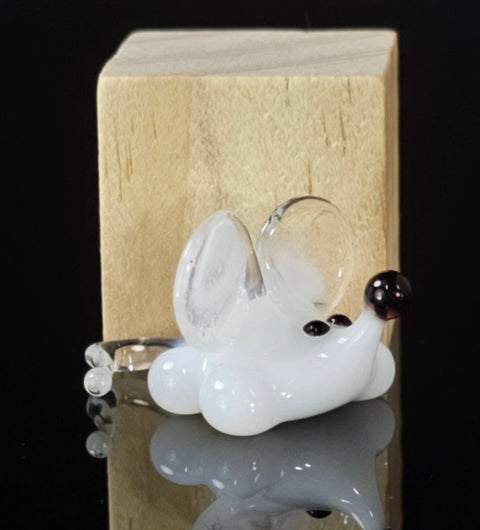 White Glass Mouse Figurine, Handmade Murano Quality Design - Small