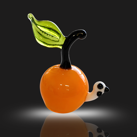 Orange Glass, Apple with Worm Figurine, Mini Glass Murano Quality Lampworking Glass Figurine, Hand Made In Ukraine, A Great Addition To Your Collection