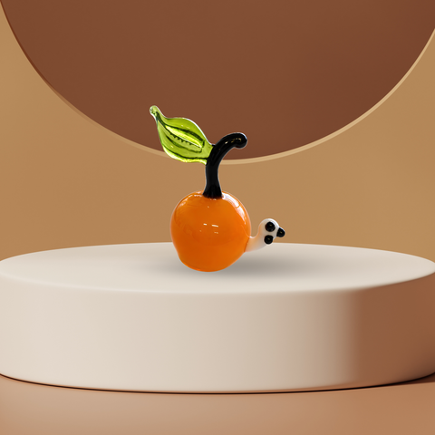 Orange Glass, Apple with Worm Figurine, Mini Glass Murano Quality Lampworking Glass Figurine, Hand Made In Ukraine, A Great Addition To Your Collection