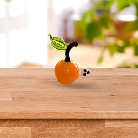 Orange Glass, Apple with Worm Figurine, Mini Glass Murano Quality Lampworking Glass Figurine, Hand Made In Ukraine, A Great Addition To Your Collection