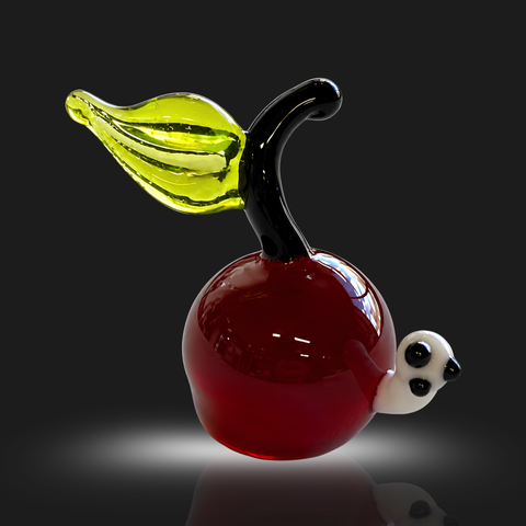 Red Glass, Apple with Worm Figurine, Mini Glass Murano Quality Lampworking Glass Figurine, Hand Made In Ukraine, A Great Addition To Your Collection
