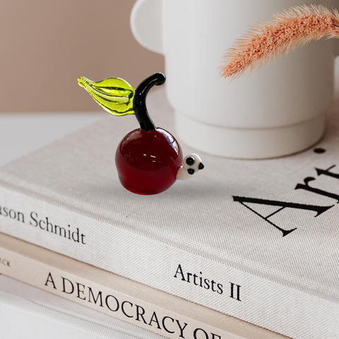 Red Glass, Apple with Worm Figurine, Mini Glass Murano Quality Lampworking Glass Figurine, Hand Made In Ukraine, A Great Addition To Your Collection
