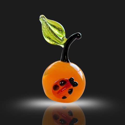 Orange Pear With Ladybug Figurine, Mini Glass Murano Quality Lampworking Glass Figurine, Hand Made In Ukraine, A Great Addition To Your Collection